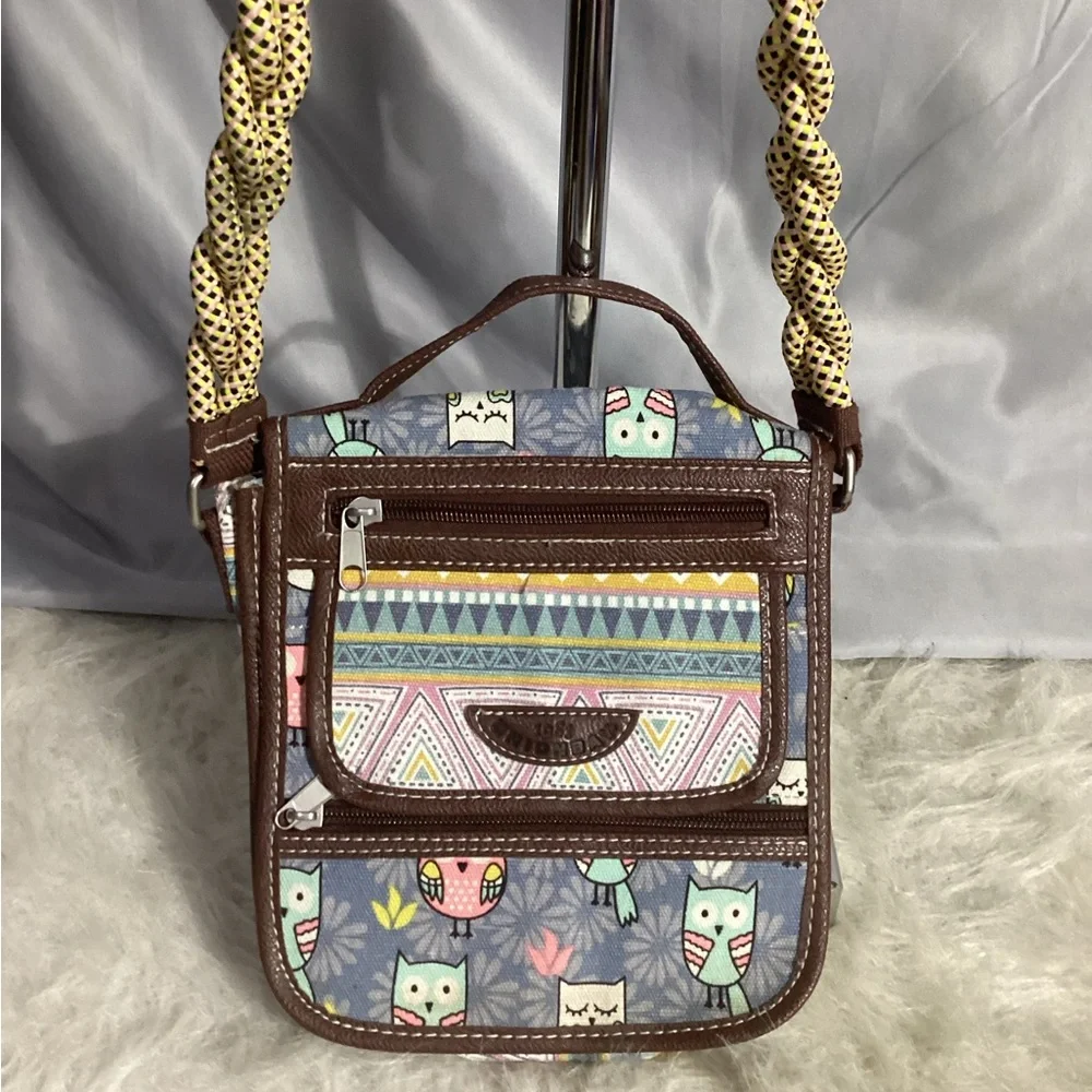 UNIONBAY Owls Colorful Organizer Crossbody Bag with Braided Strap, ID Holder